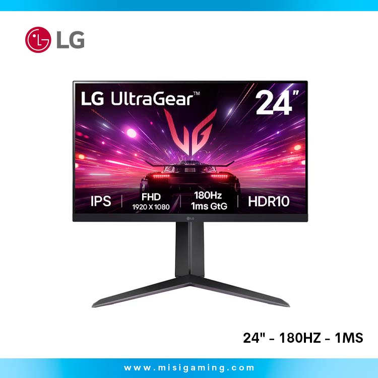 Monitor Lg UltraGear 24" - 24GS65F-B - 180Hz - 1Ms - Nvidia G-Sync - Amd FreeSync - Plano
