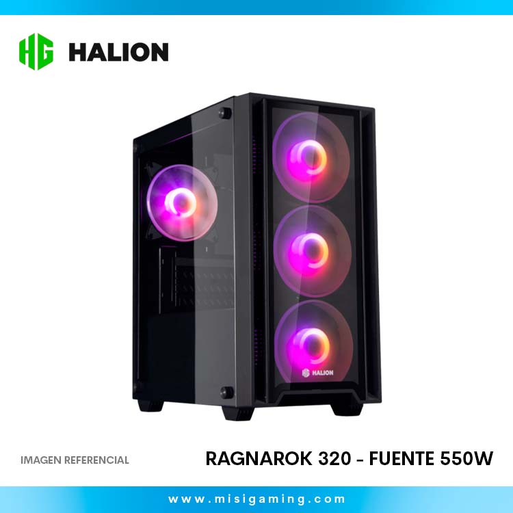 Case Halion Ragnarok 320 - 4Fans RGB - MATX - Con Fuente de 550W - Black