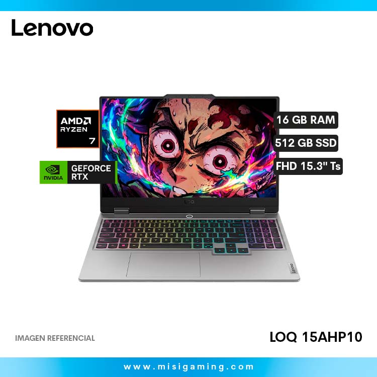 Laptop Lenovo LOQ 15AHP10 - Procesador Amd Ryzen 7 250 - Memoria Ram 16Gb Ddr5 - Almacenamiento 512 Gb Ssd - Geforce Rtx 5050 8Gb - 15.6" FHD