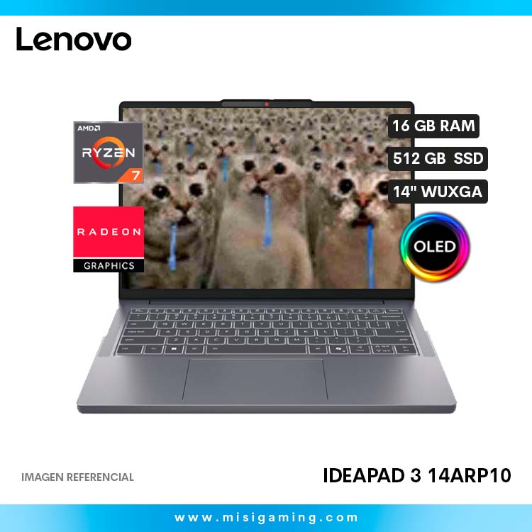 Laptop Lenovo IdeaPad 3 14ARP10 - Procesador Amd Ryzen 7 7735Hs - Almacenamiento 512Gb Ssd - Memoria Ram 16Gb - 14" WUXGA Oled