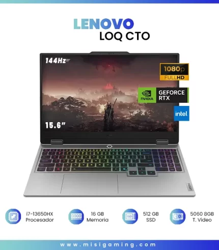 LENOVO LOQ CTO GAMING  CORE 7-13650HX 512GB SSD 16GB DDR5 15.6 FHD (1920 x 1080) 144HZ NVIDIA GEFORCE RTX 5060 8192MB  WIN11 COLOR LUNA GREY